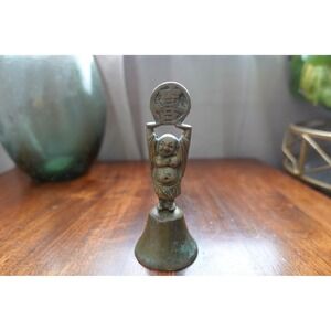 Vintage Brass Bell with Happy Buddha Figure and Taiwan Mark‎